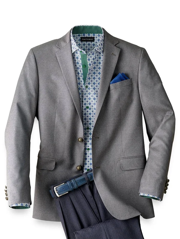 Men's Sport Coat - Tailored Fit in Solid Pearl Grey Wool - Paul Fredrick