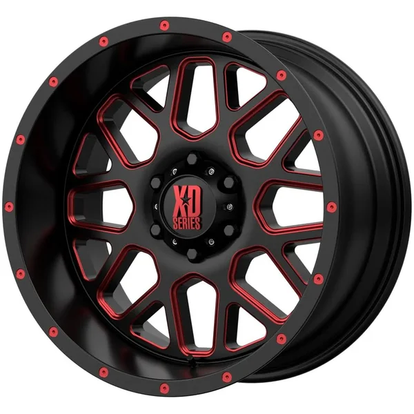 XD Series XD820 Grenade 20x10 8x165.1 -24mm Black/Milled/Red Wheel Rim