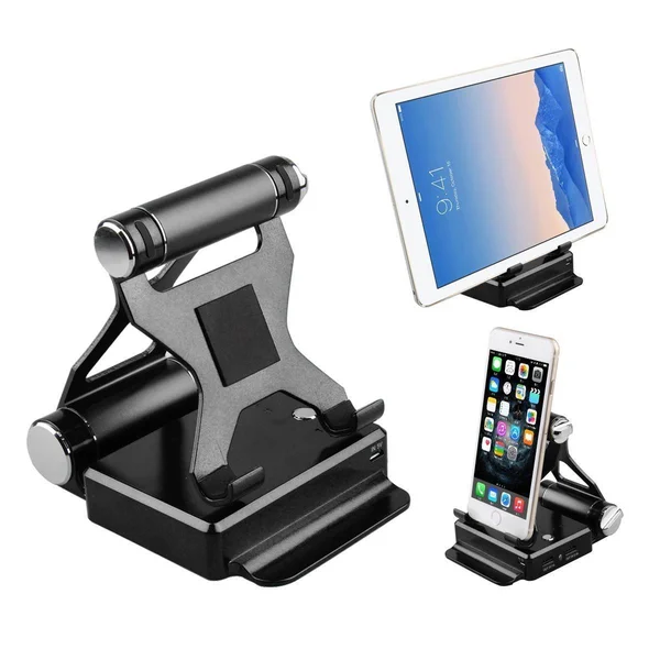Podium Style Stand with Extended Battery Up to 200% for iPad, iPhone and Other Smart Gadgets Gold