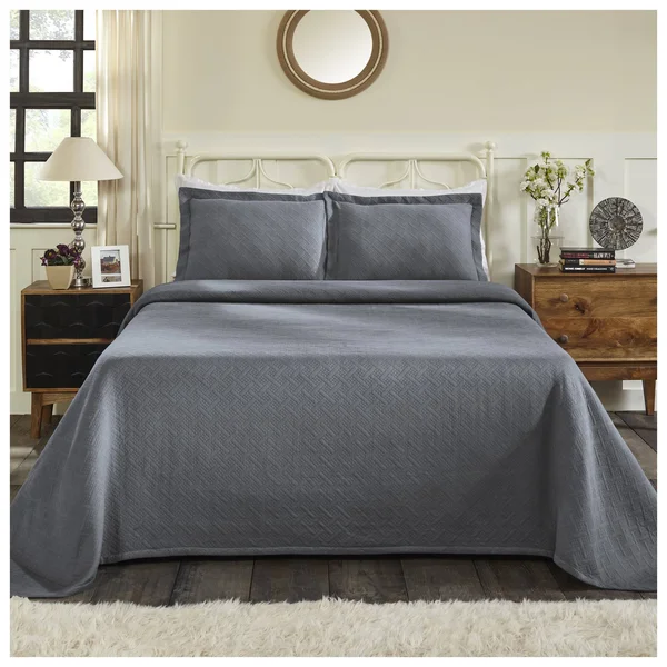 Superior 100% Premium Cotton Oversized Basket Weave Pattern All-Season Bedspread King Grey