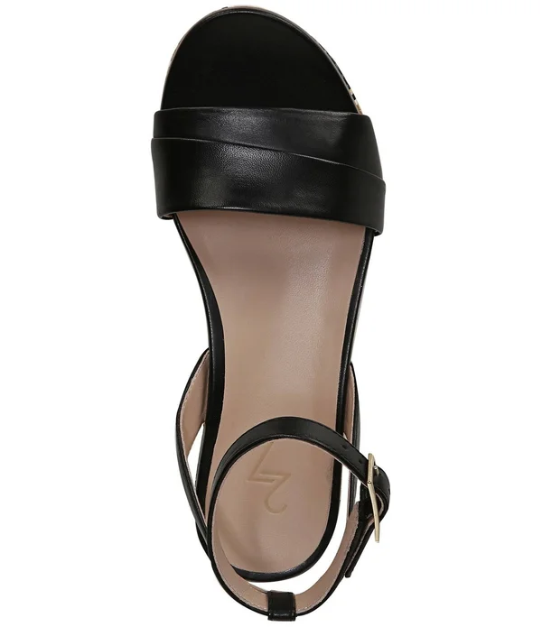27 Edit Jamari Leather Striped Platform Sandals, Womens, 5M, Black