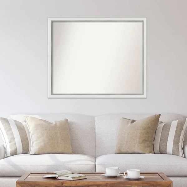 Amanti Art Medium Rectangle Satin White Silver Casual Mirror (35.12 in. H x 45.12 in. W)