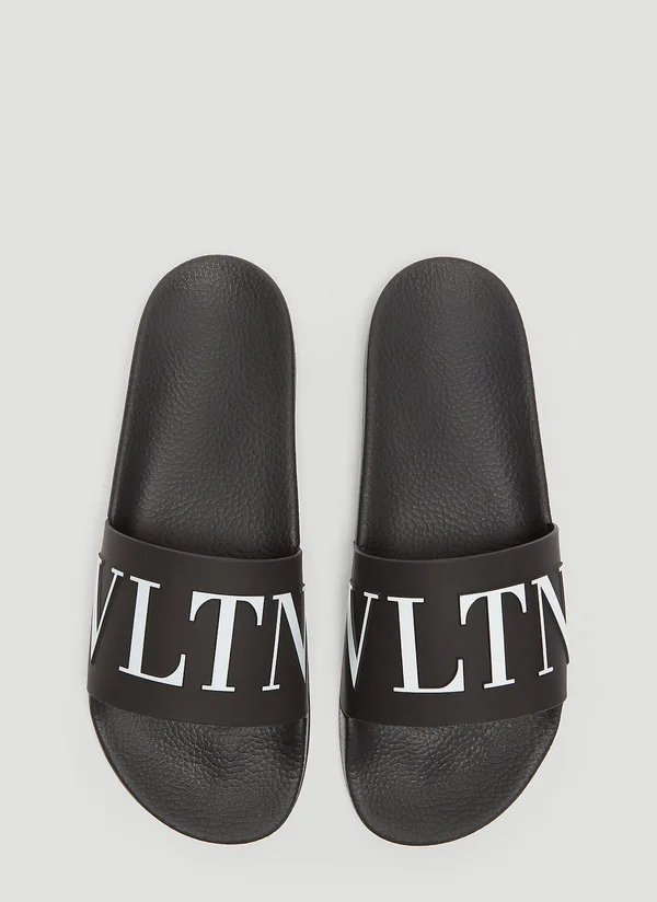 Valentino Garavani Vltn Rubber Slider Sandal - Black - Slippers
