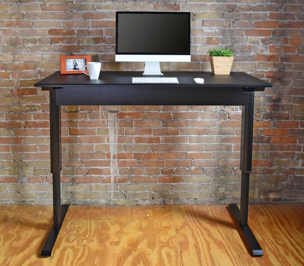 Stand Up Desk Store Pneumatic Adjustable Height Standing Desk Computer Workstation (Black Frame/Matte Black Top, 56x22 wide)