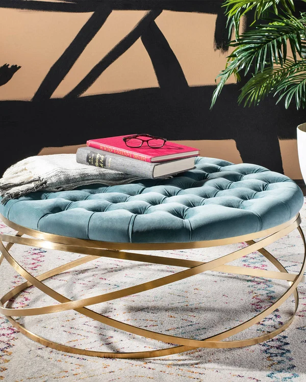 Safavieh Rumi Seafoam Tufted Velvet Ottoman, 37.2" x 37.2" x 15.8"