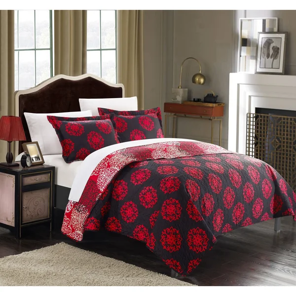 The Curated Nomad Moondance Boho Inspired Reversible 7-Piece Quilt Set - Grey/White - Queen