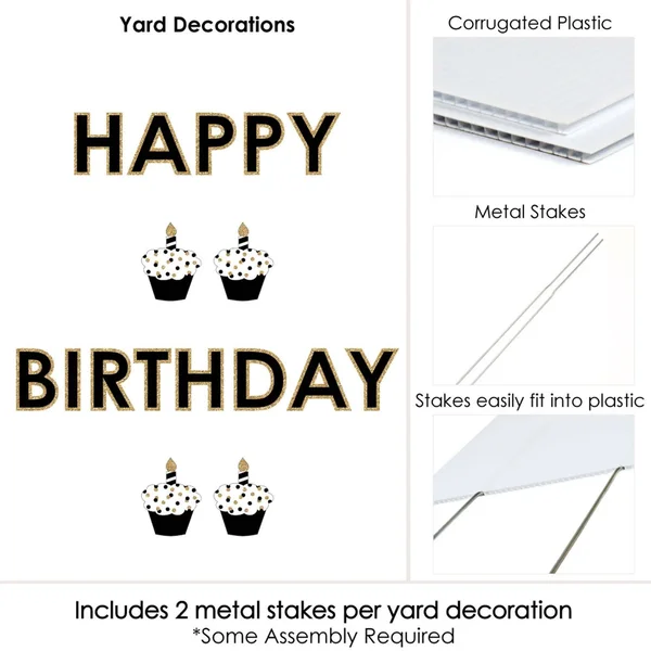 Adult Happy Birthday - Gold - Yard Sign Outdoor Lawn Decorations - Happy Birthday Yard Signs, 14.5 inches x 19 inches