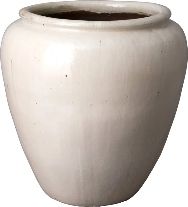 Emissary 29 in. Round Distressed White Ceramic Rimmed Planter
