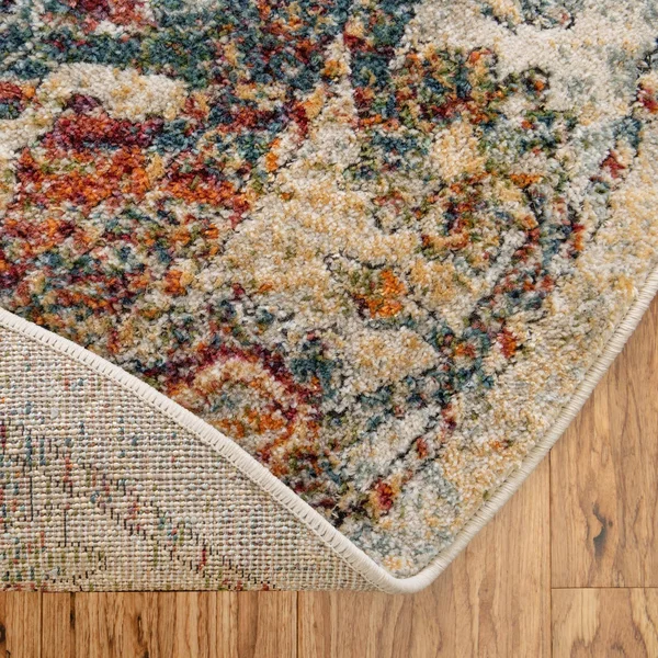 Unique Loom Isabella High-Low Pile Border Rug 5& x 8& Oval Ivory/Multi