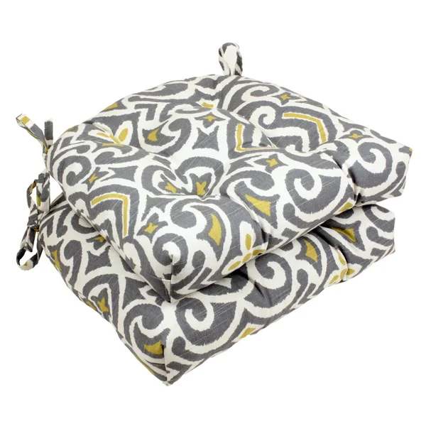 Pillow Perfect Damask Reversible Chair Pad - Set of 2, Gray