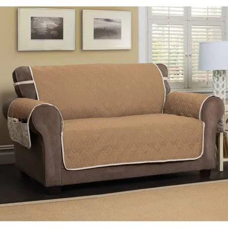 Winston Porter Box Cushion Sofa Slipcover, Beige