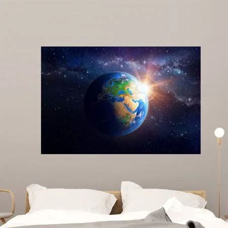 Planet Earth Outer Space Wall Mural Decal Sticker, Wallmonkeys Peel & Stick Vinyl Graphic (48 in W x 32 in H), Size: 48\W x