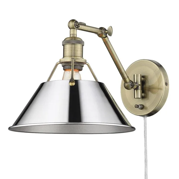 Golden Lighting 3306-A1W CH-NVY Orwell 1 Light Articulating Wall Sconce Chrome & Navy