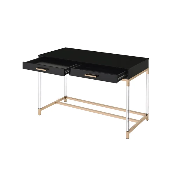 Acme Adiel Built-in USB Port Writing Desk Black & Gold Finish