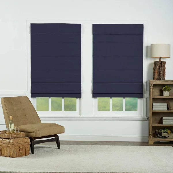 Perfect Lift Window Treatment Navy Cordless Blackout Energy-Efficient Cotton Roman Shades 61 in. W x 72 in. L, Blue