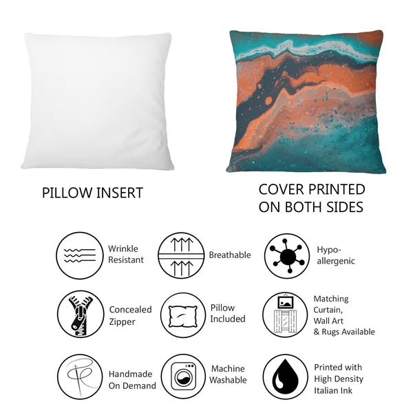 Designart 'Abstract Marble Composition in Blue and Orange VI' Modern Printed Throw Pillow - 12 x 20