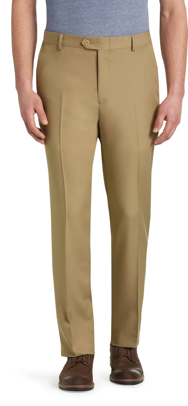 Jos. A. Bank Men's Traveler Performance Tailored Fit Flat Front Pants - British Tan, 40x29