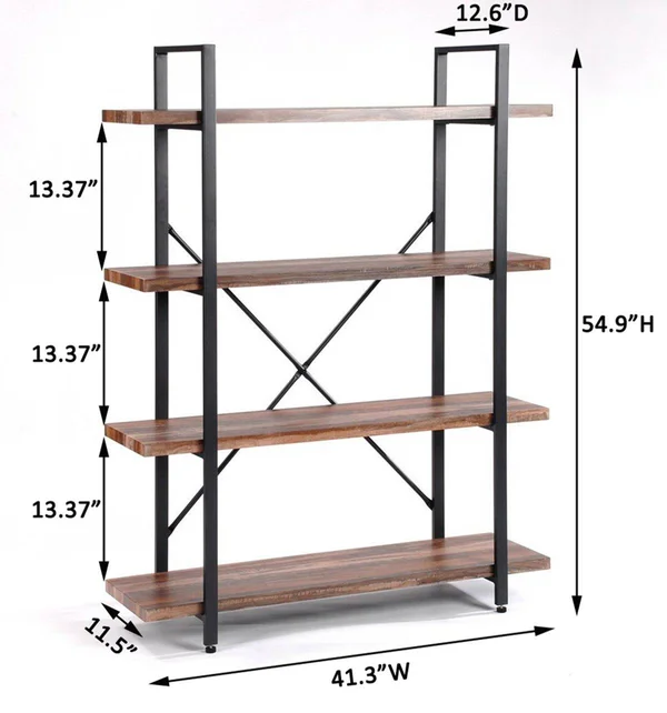 Ou0026K Furniture 4 Tier Bookcases and Book Shelves - Industrial Vintage Metal and Wood Bookcases Furniture