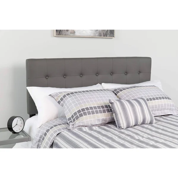Lennox Tufted Upholstered King Size Headboard in Vinyl Gray