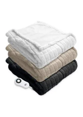 Serta Rabbit Faux Fur Electric Heated Warming Throw Blanket - Black