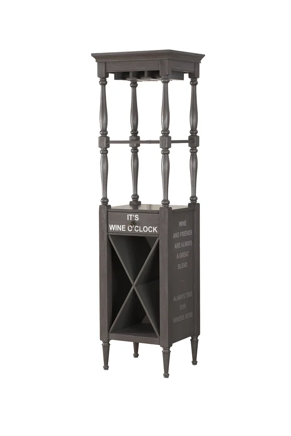 73x22 Wooden Antique Gray Finish Wine Cabinet with Open Compartments