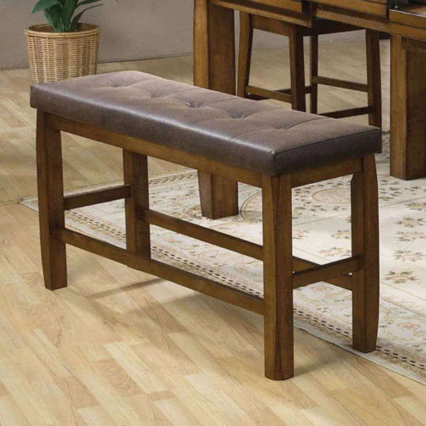 Acme Morrison Counter Height Bench with Storage - Brown PU & Oak