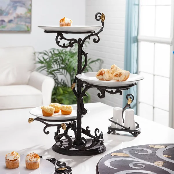 Gold Leaf 3-Tier Server with Plates - GG Collection