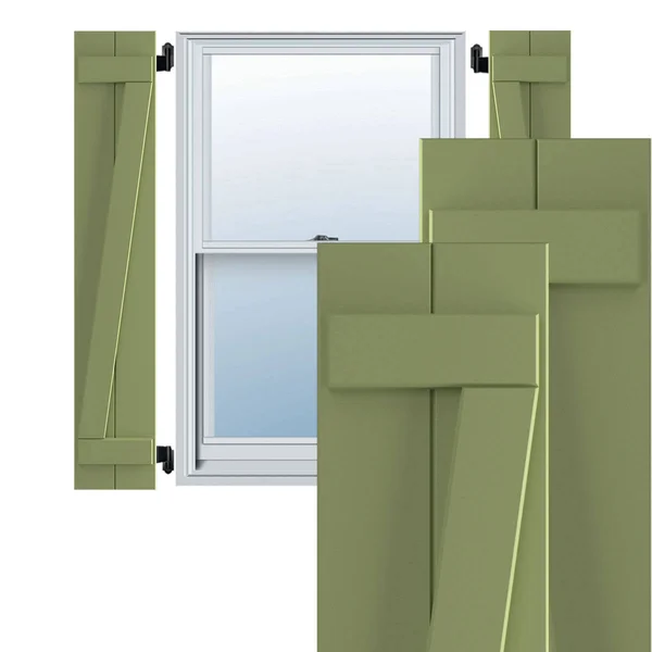 Ekena Millwork 10-3/4x22 x 43x22 True Fit PVC Two Board Joined Board and Batten Shutters w/Z-Bar - Moss Green (Per Pair)
