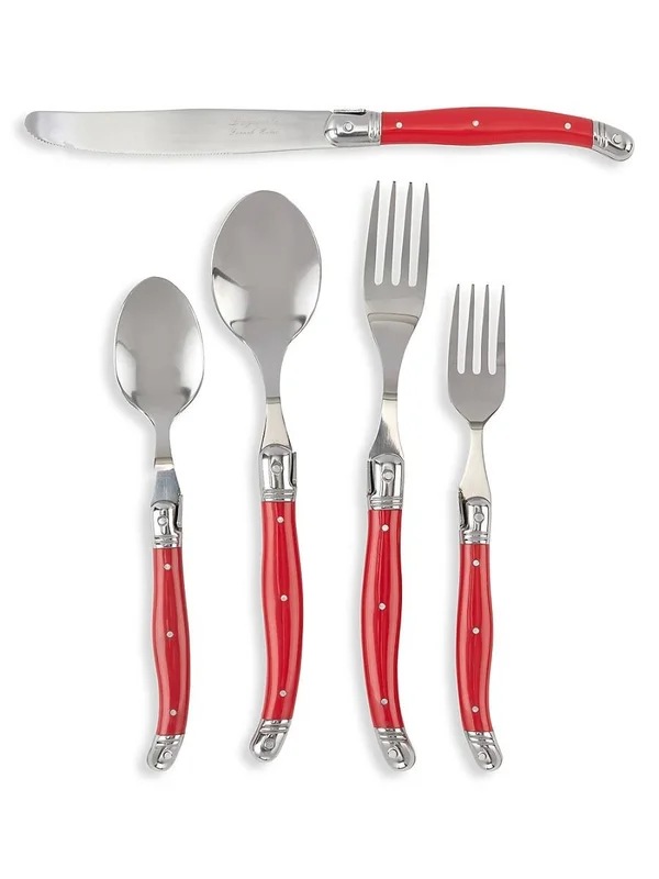 French Home Laguiole 20 Piece Stainless Steel Flatware Set - Service for 4, Scarlet RED.