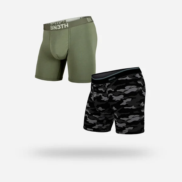 BN3TH Men's Classic Solid Boxer Brief 2 Pack - XL - Pine, Covert Camo