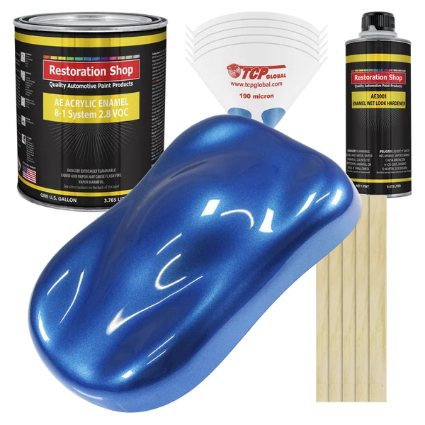 Burn Out Blue Metallic Acrylic Enamel Single Stage Car Auto Paint Gallon Kit - Restoration Shop