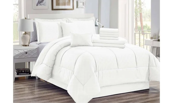 Hotel Home Collection 12pc Plaid Bed in A Bag Comforter Set Twin White Down Alternative