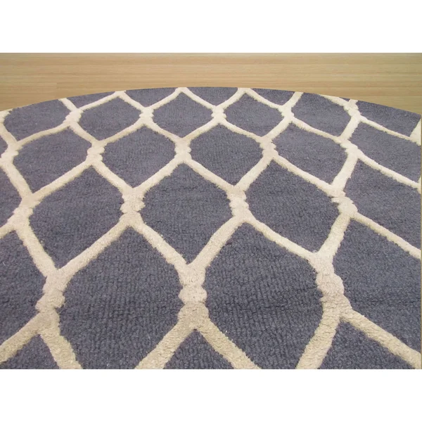 EORC Vc1001gy Charcoal Hand Tufted Wool Chain-Link Rug - 5& x 8&