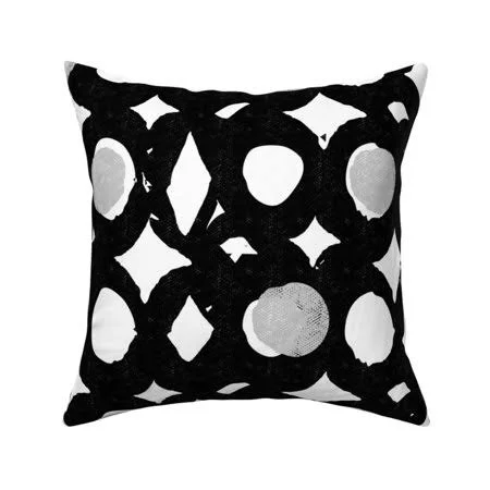 Black and White Dots Black Throw Pillow Cover W Optional Insert by Roostery - Size: 18 x 18 Cu003EOnly