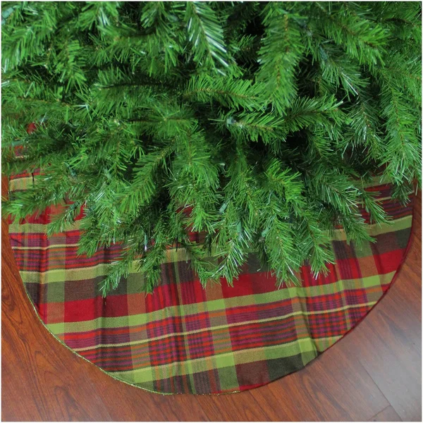 Northlight 48x22 Red and Green Plaid Rustic Woodland Christmas Tree Skirt with Green Trim - Green