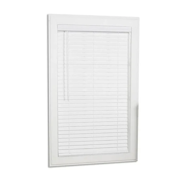 Allen + Roth 2-in Slat Width 28.25-in x 84-in Cordless White Faux Wood Room Darkening Full-view Standard Horizontal Blinds - 18J