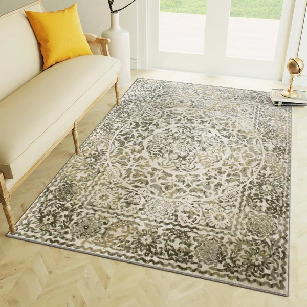 Dulce Modern Bloom Area Rug, Ivory and Gray, 2& 7x22 x 8&