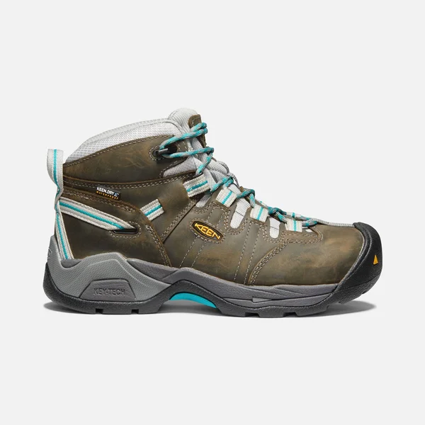 Keen Utility Women's Detroit XT Mid Steel Toe Waterproof Work Boot, Gargoyle/Lake Blue, 7