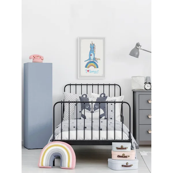 Marmont Hill Playful Rainbow Unicorn Framed Wall Art, Size: 12 inch x 8 inch