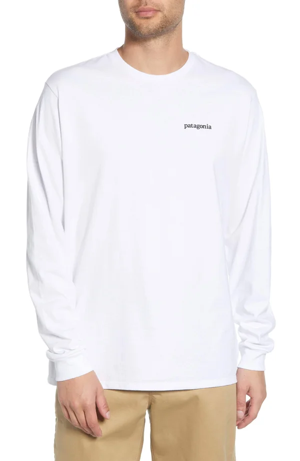 Patagonia Men's Line Logo Ridge Long Sleeve Responsibili-Tee - White - XXL
