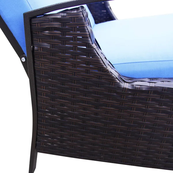 Outsunny Outdoor Rattan Recliner Chair with Cushion - Dark Brown, Blue