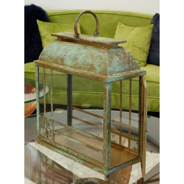Stylecraft Patina Antique Copper Metal with Clear Glass Small Lantern