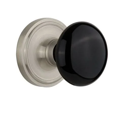 Nostalgic Warehouse 710197 Black Porcelain Double Dummy Door Knob with Classic Rosette Finish: Satin Nickel