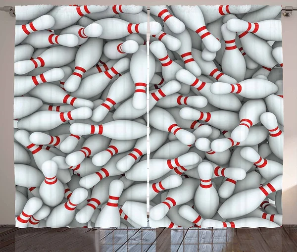Ambesonne Bowling Party Decorations Curtains - Pile of Vivid Bowling Pins Skittles Red Stripes 3D Style Print, Living Room Bedroo