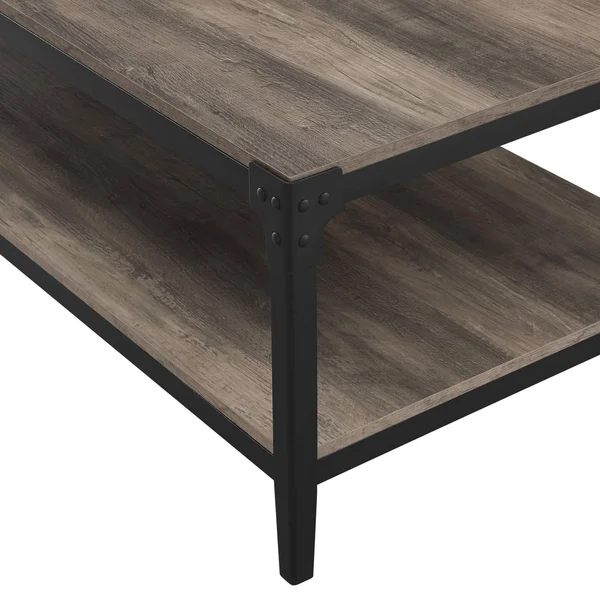 Walker Edison Angle Iron Rustic Wood Coffee Table - Grey Wash
