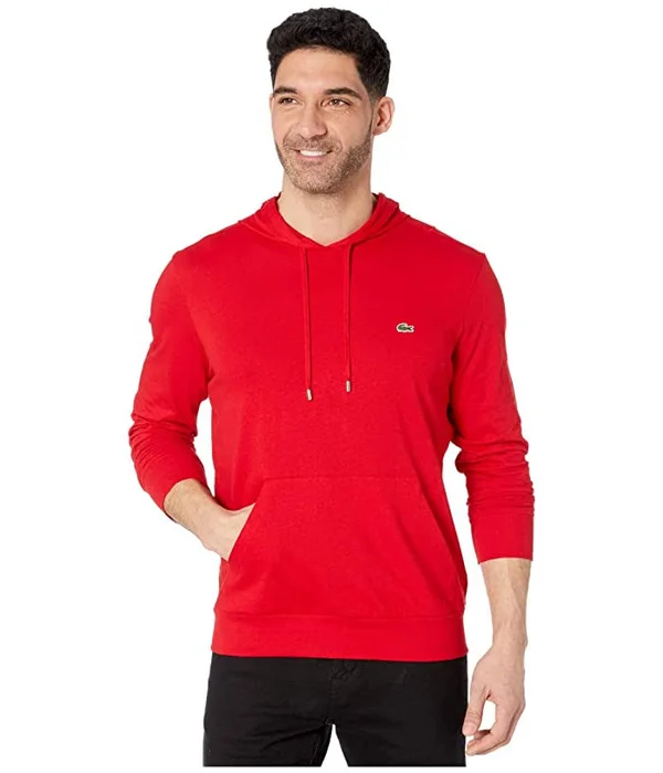 Lacoste Men Long Sleeve Jersey Hoodie T-Shirt L Red