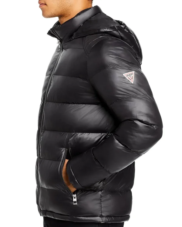 Guess Men's Hooded Puffer Coat - Smoke