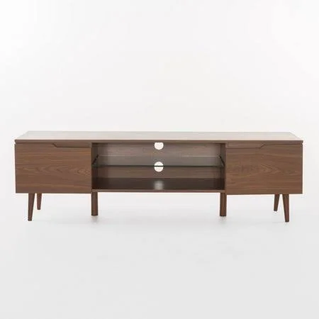 Noble House Cresent Wood Mid Century Modern TV Entertainment Stand - Walnut