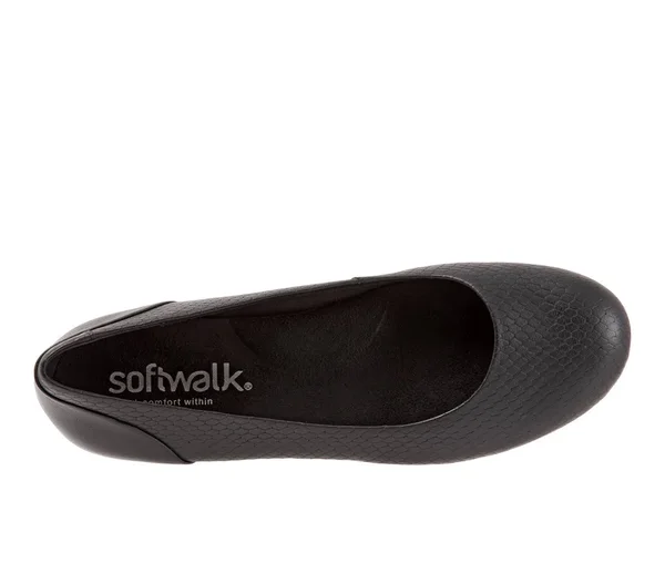 SoftWalk Women's Sonoma Ballet Flat - Size: 7.5, Black Snake Leather