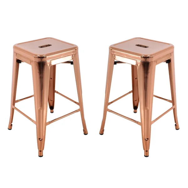 Brage Living Millard Stackable Industrial Metal Counter Stool - (Set of 2) - Rose Gold - Counter Height